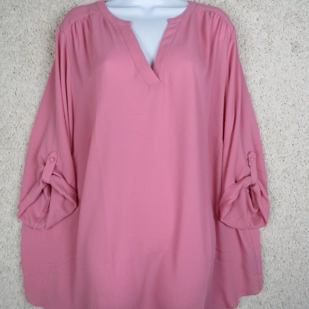 Worthington* Women's 3/4 Sleeve V-Neck High/Low Curved Hem Pullover Blouse~ 3X‎